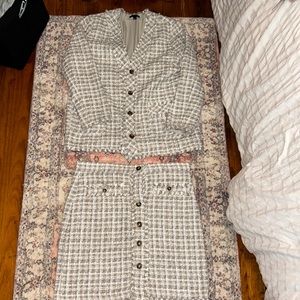 neutral tweed skirt & blazer set